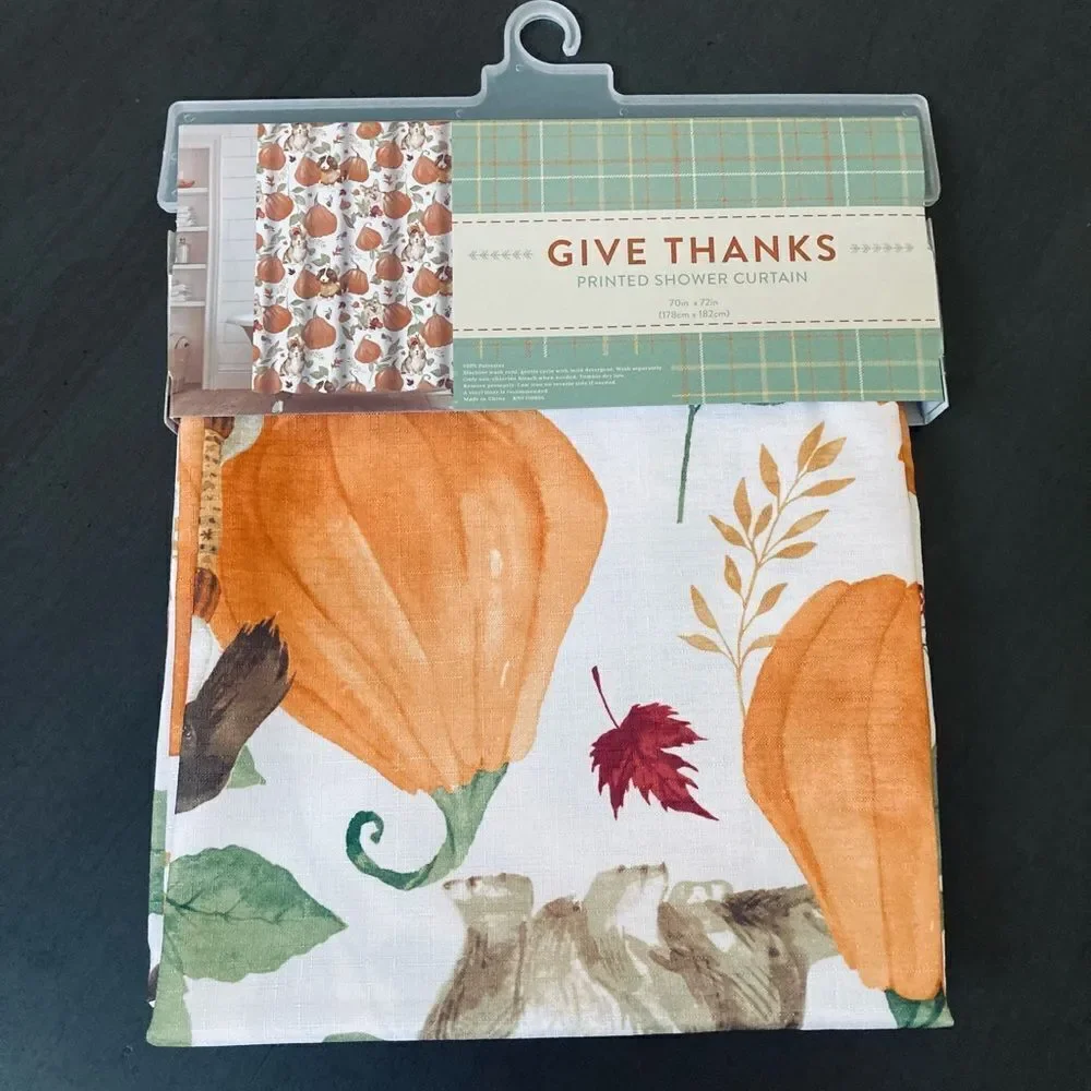 Fall Autumn Dogs Pumpkin Patch Fabric Shower Curtain